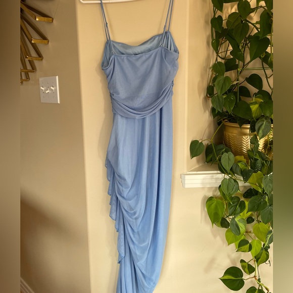 FASHION NOVA Blue Ruched Asymmetrical Bodycon Dress - Picture 3 of 5